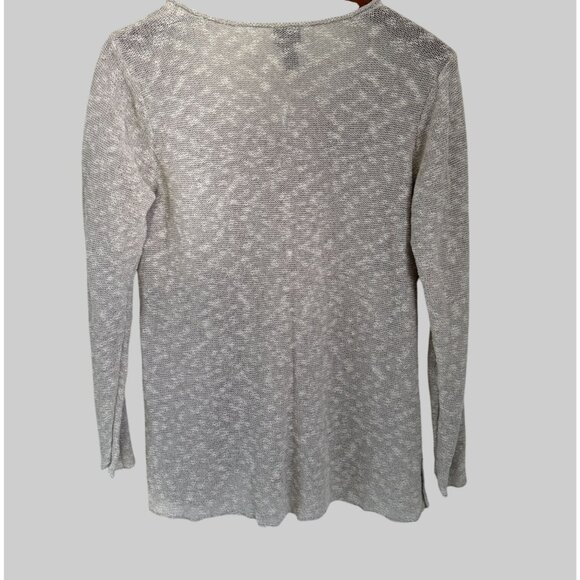 Eileen Fisher Linen Light Beige Knit Sweater Top With Long Sleeves & Scoop Neck - Picture 7 of 8